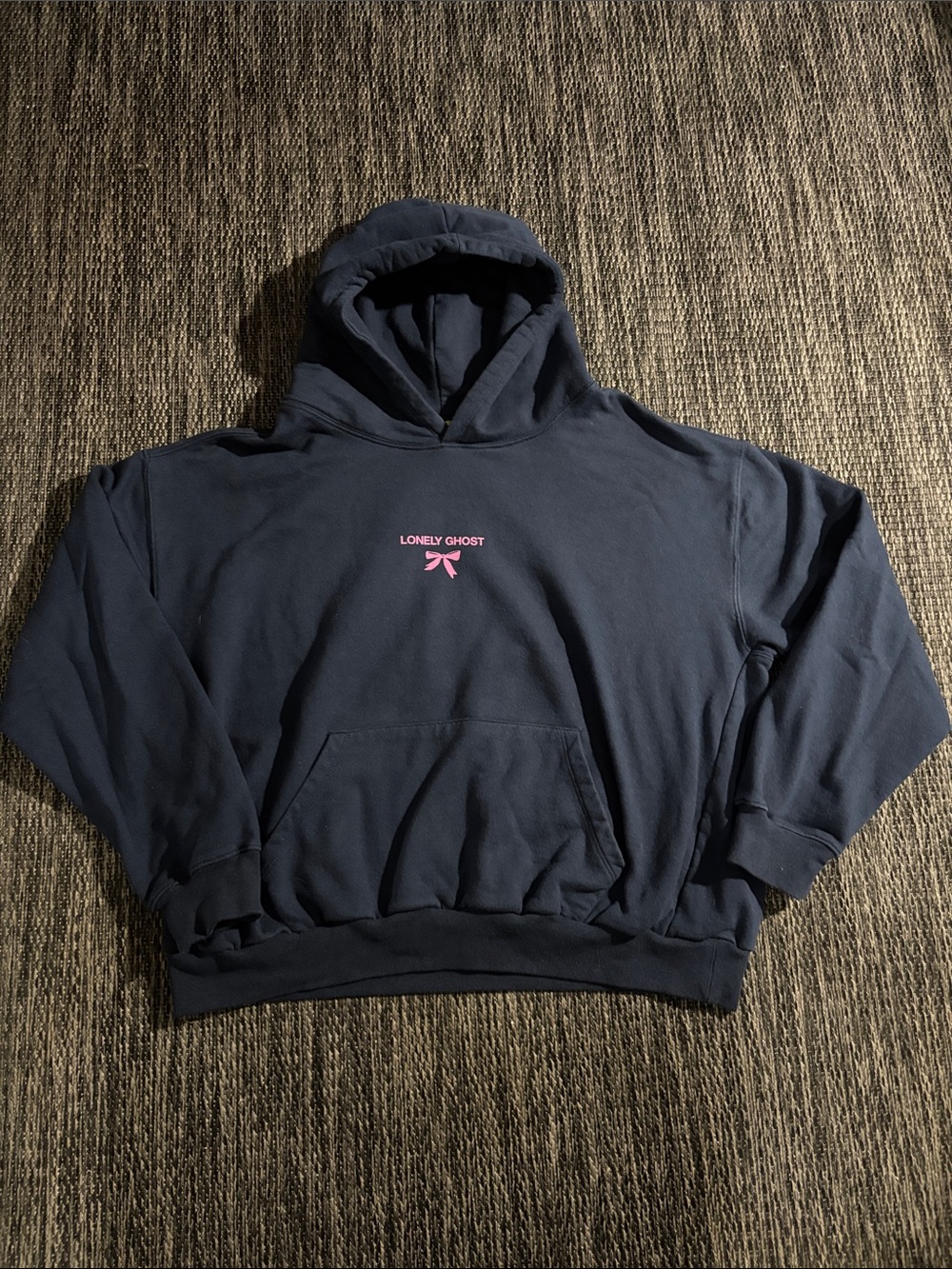 Lonely Ghost Hoodie Pullover Sweatshirt Navy Pink Bow Logo Size XL